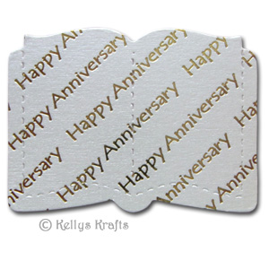 Open Book Die Cut Shape - Happy Anniversary, Ivory with Gold Text