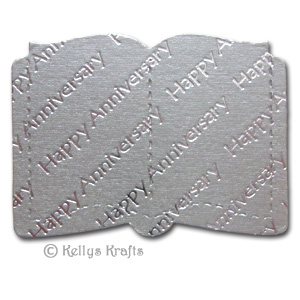 Open Book Die Cut Shape - Happy Anniversary, Silver with Silver Text