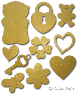 Gold Glittery Die Cut Shapes, Mixed Selection (10 Pieces)