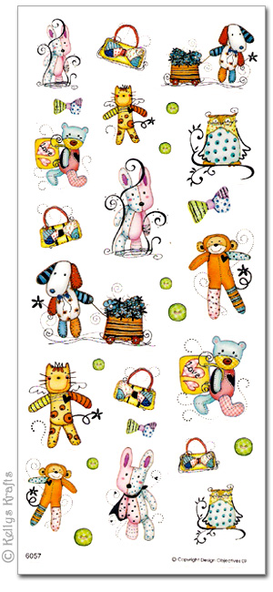 Clear Stickers, Animal Themed Teddy Bears (6057) 1 Sheet