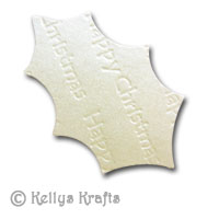Holly Leaf Die Cut Shape - Happy Christmas, Cream with Clear Text