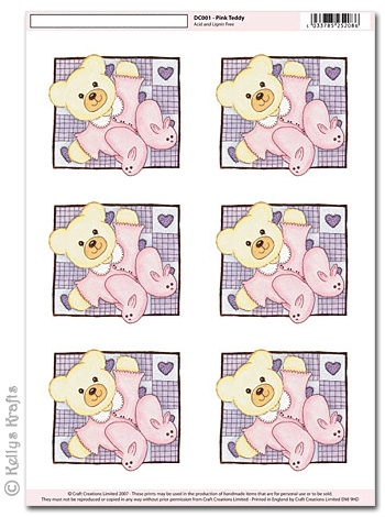 A4 Motif Decoupage Sheet - Teddy Bear Pink (001)