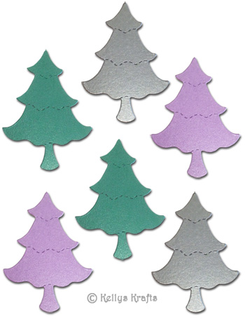 Pack of 6 Die Cut Pearlised Christmas Trees (Green, Silver, Lilac)