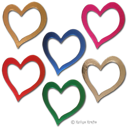 6 Outline Hearts (Shiny Foil Card) Mixed Colours
