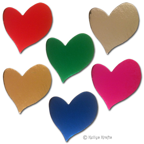 6 Solid Small Hearts (Shiny Foil Card) Mixed Colours