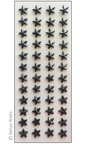 48 Black Star Shaped Adhesive Flatback Gems, 6mm (1 Sheet)