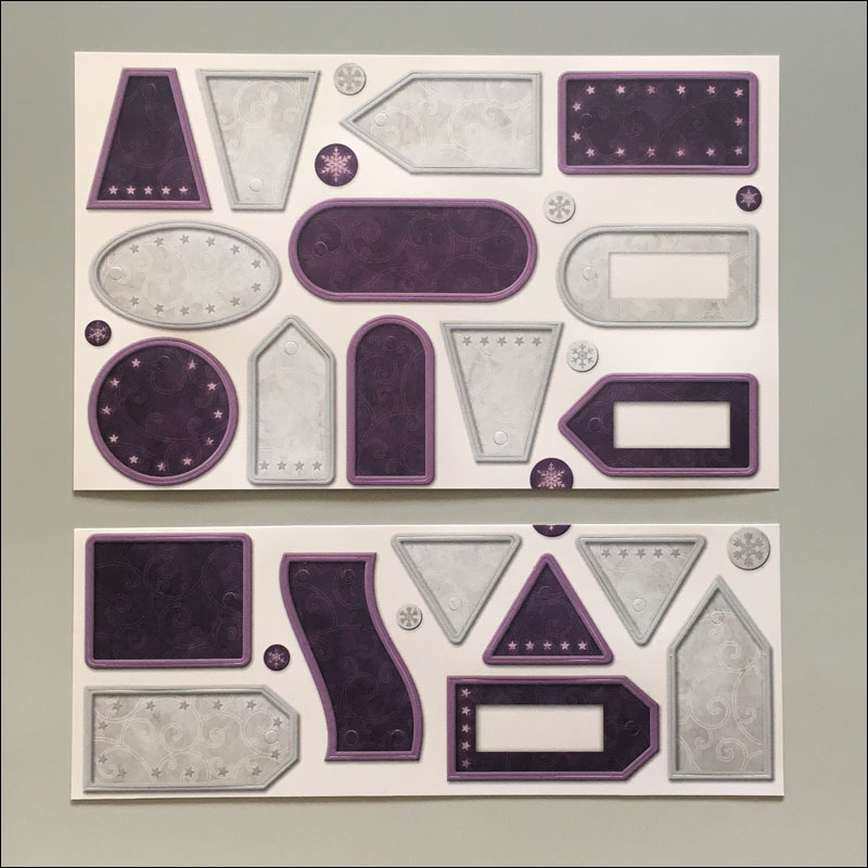 12"x12" Sheet of Die Cut Tags, Purple & Grey