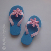 1 Pair of Foam Sandals - Blue with Pink Flower