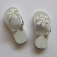 1 Pair of Foam Sandals - White with White Flower Detail