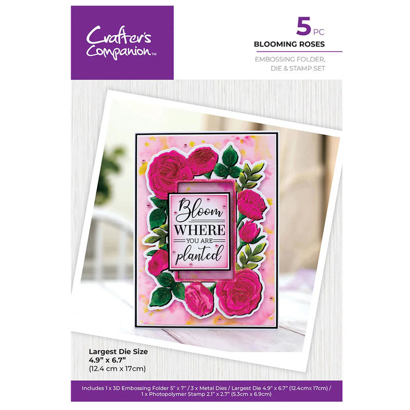 Crafters Companion Embossing Folder, Cutting Die & Stamp Set - Blooming Roses (image for) Crafters Companion Embossing Folder, Cutting Die & Stamp Set - Blooming Roses