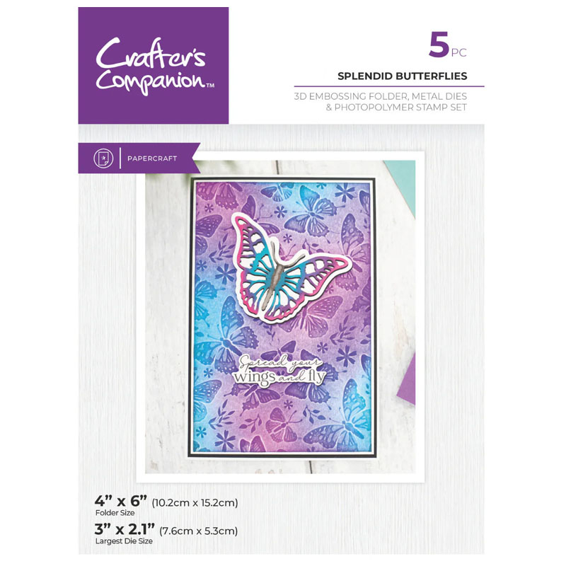 Crafters Companion Embossing Folder, Cutting Die & Stamp Set - Splendid Butterflies (image for) Crafters Companion Embossing Folder, Cutting Die & Stamp Set - Splendid Butterflies