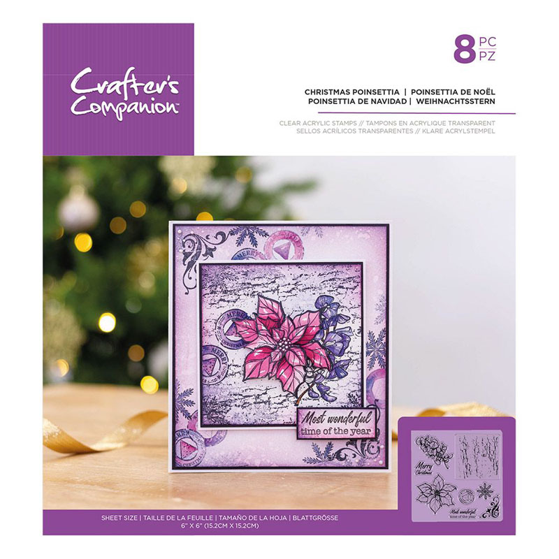 Crafters Companion Stamp Set, Mini Collage - Christmas Poinsettia