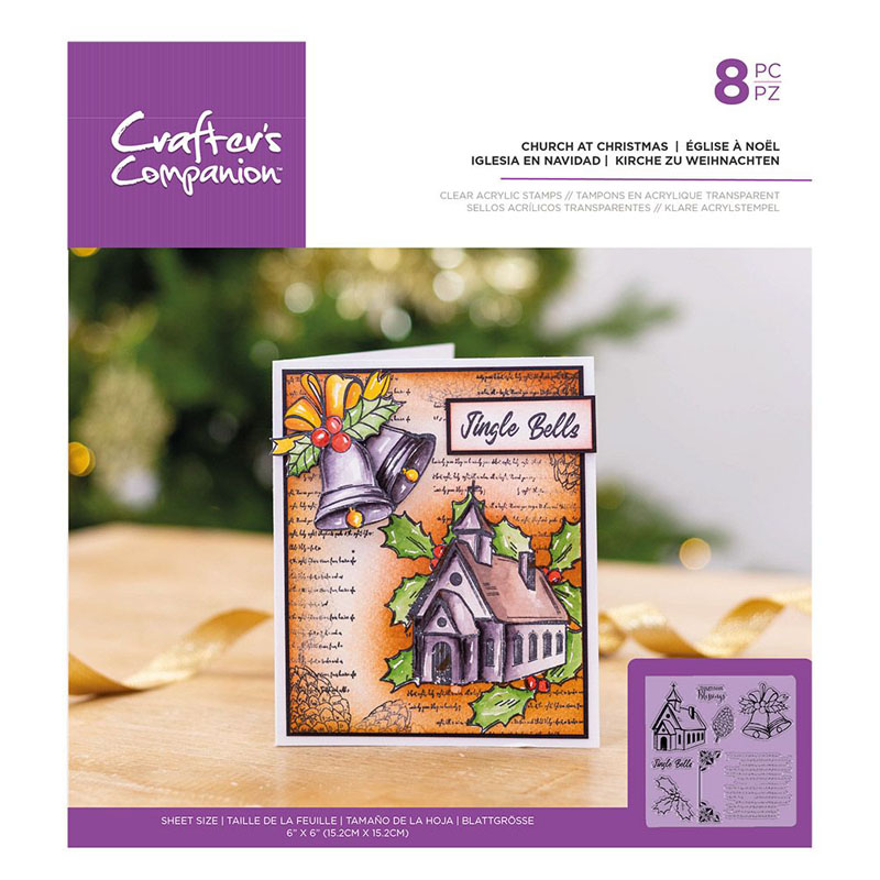 Crafters Companion Stamp Set, Mini Collage - Church At Christmas