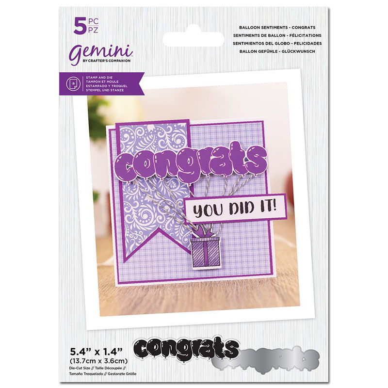 (image for) Gemini Cutting Die & Stamp Set, Balloon Sentiments - Congrats