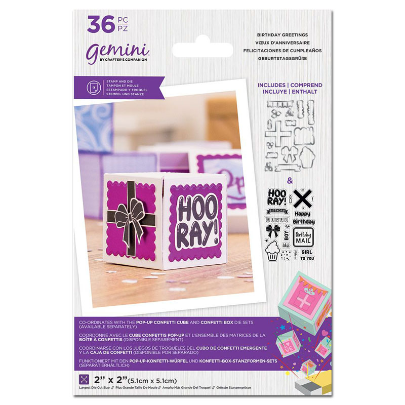 (image for) Gemini Cutting Die & Stamp Set, Confetti Box - Birthday Greetings