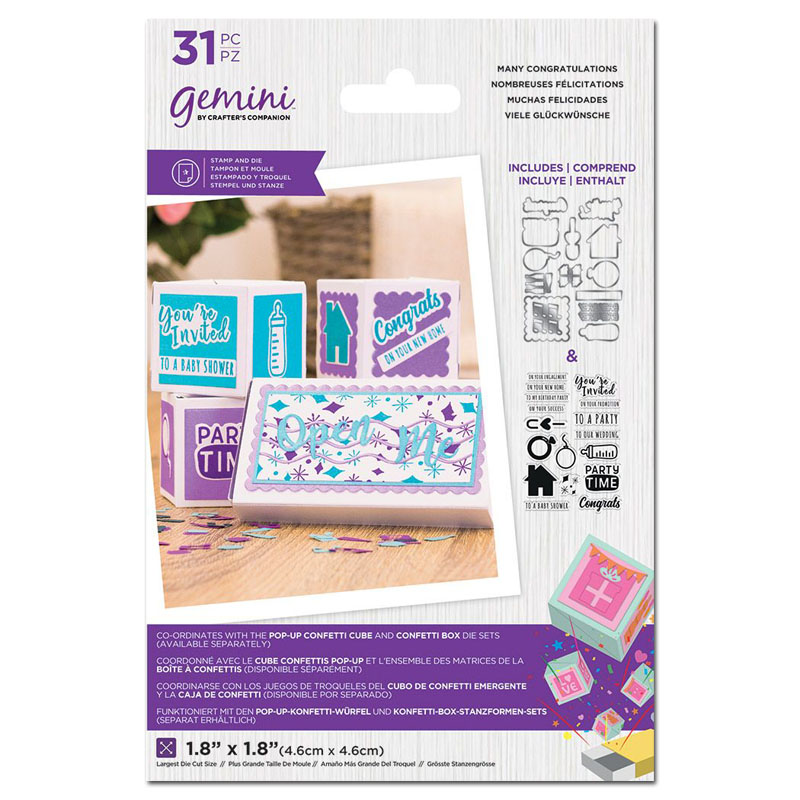 (image for) Gemini Cutting Die & Stamp Set, Confetti Box - Many Congratulations