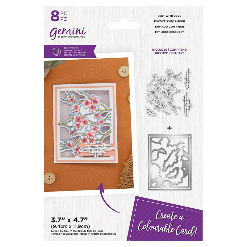 (image for) Gemini Die & Stamp Set, Colourable Create A Card - Sent With Love