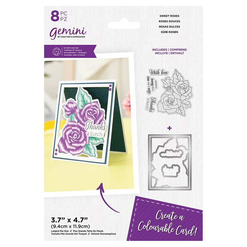Gemini Die & Stamp Set, Colourable Create A Card - Sweet Roses
