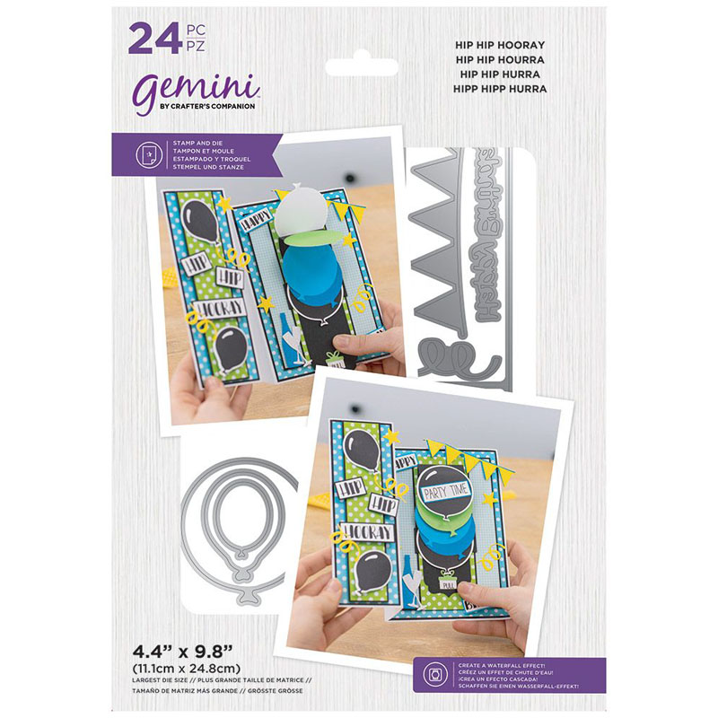 (image for) Gemini Cutting Die & Stamp Set, Waterfall Cards - Hip Hip Hooray