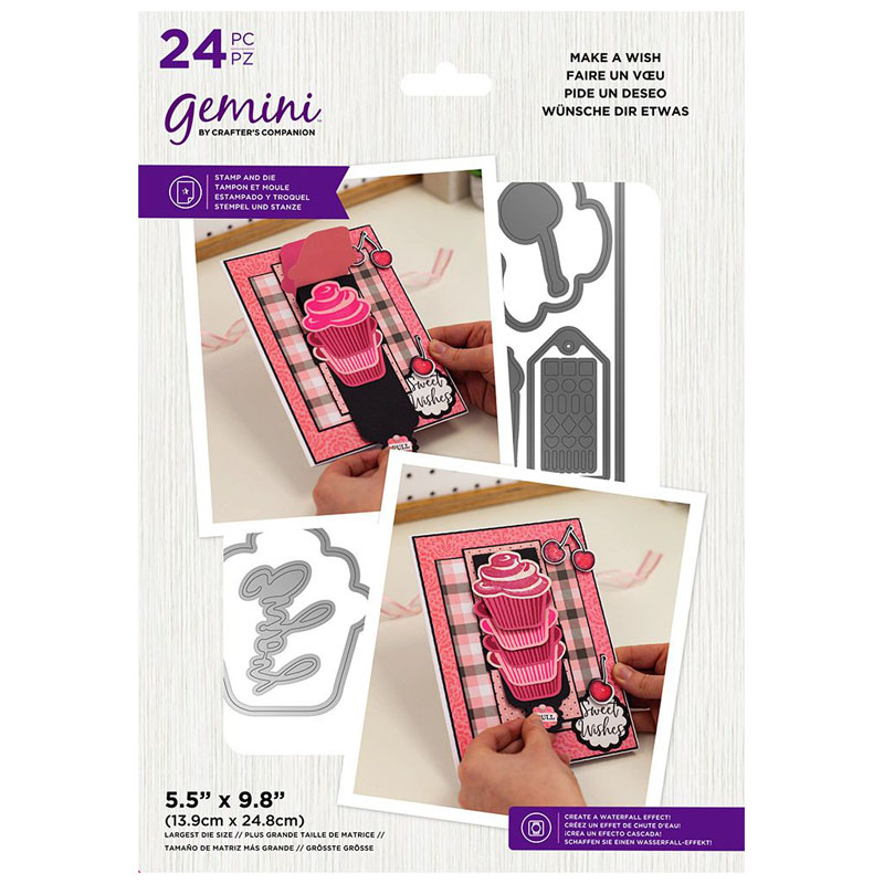 (image for) Gemini Cutting Die & Stamp Set, Waterfall Cards - Make A Wish