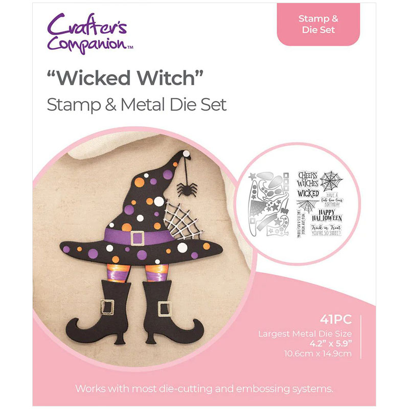 Crafters Companion Cutting Die & Stamp Set, Shaped Cards - Wicked Witch (image for) Crafters Companion Cutting Die & Stamp Set, Shaped Cards - Wicked Witch