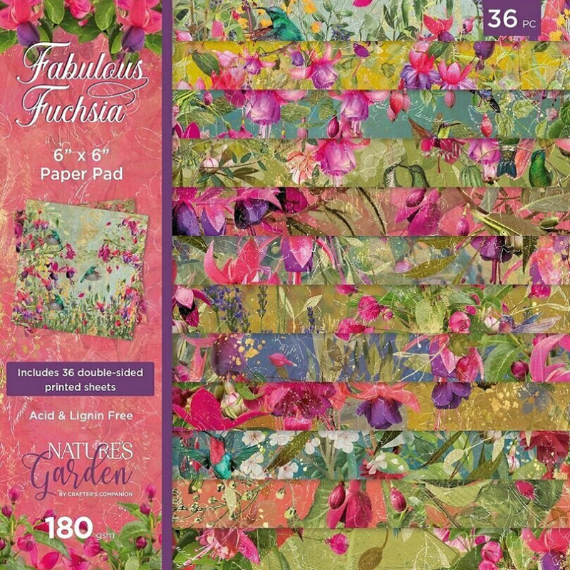 (image for) Crafters Companion 6"x6" Paper Pad - Nature's Garden, Fabulous Fuchsia