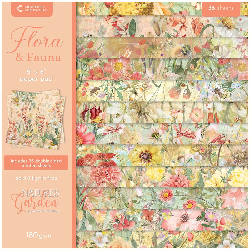 (image for) Crafters Companion 6"x6" Paper Pad - Nature's Garden, Flora & Fauna