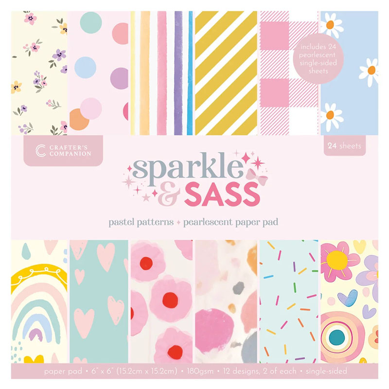Crafters Companion 6"x6" Pearlescent Paper Pad - Sparkle & Sass - Pastel Patterns (image for) Crafters Companion 6"x6" Pearlescent Paper Pad - Sparkle & Sass - Pastel Patterns