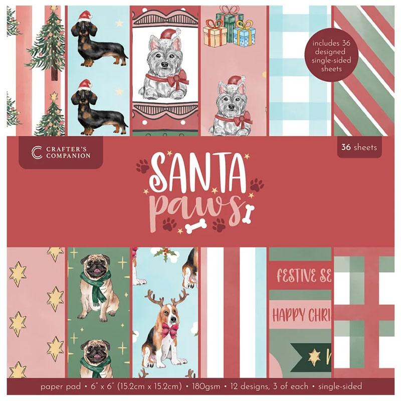 Crafters Companion 6"x6" Paper Pad - Santa Paws (image for) Crafters Companion 6"x6" Paper Pad - Santa Paws