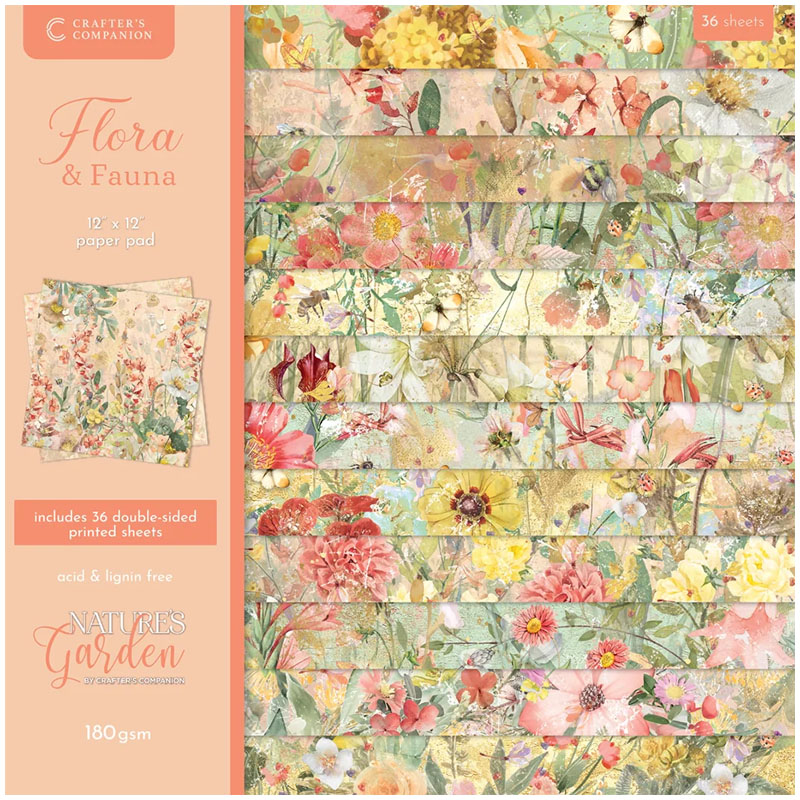 (image for) Crafters Companion 12"x12" Paper Pad - Nature's Garden, Flora & Fauna