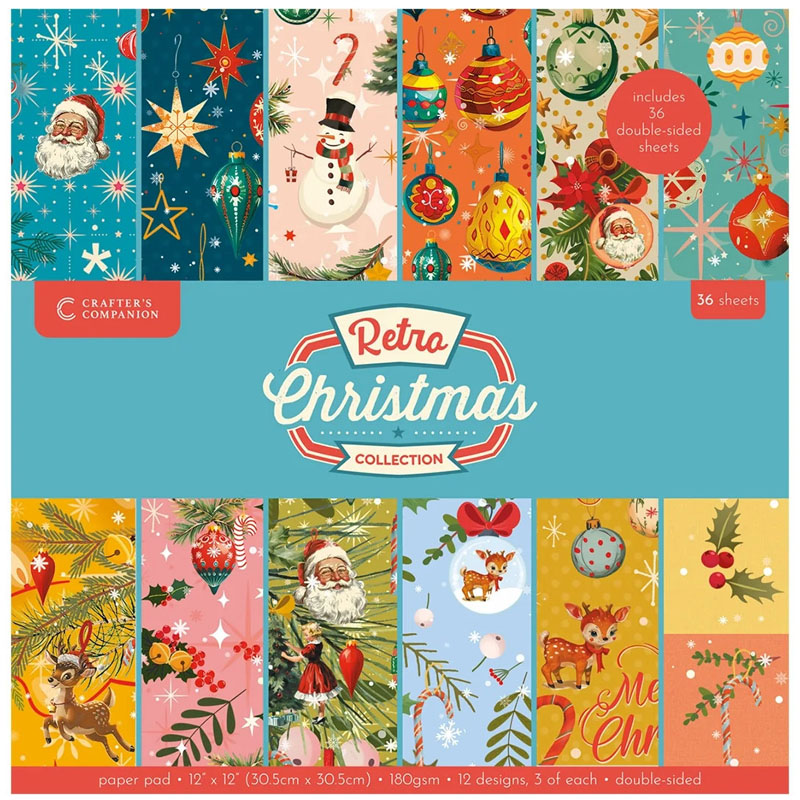 Crafters Companion 12"x12" Paper Pad - A Retro Christmas (image for) Crafters Companion 12"x12" Paper Pad - A Retro Christmas
