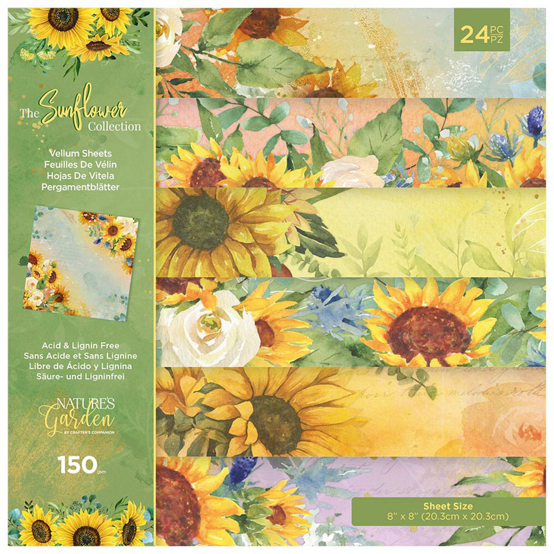(image for) Crafters Companion 8"x8" Vellum Sheets - Nature's Garden, Sunflower