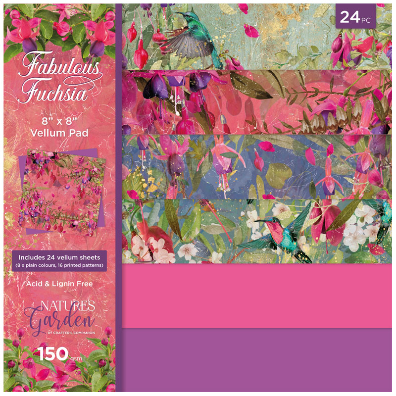 (image for) Crafters Companion 8"x8" Vellum Sheets - Nature's Garden, Fabulous Fuchsia