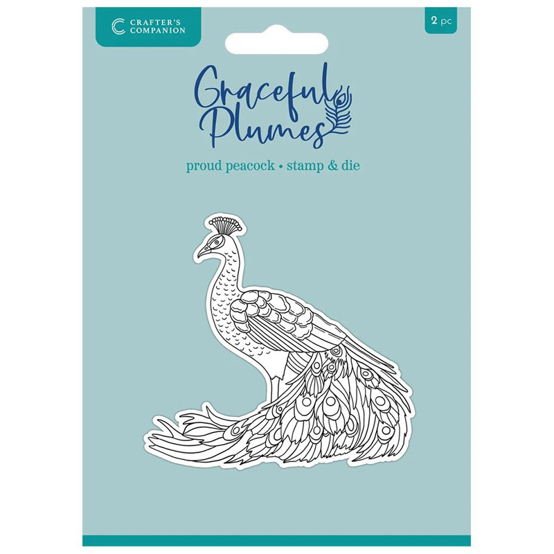 (image for) Crafters Companion Die & Stamp Set, Graceful Plumes - Proud Peacock