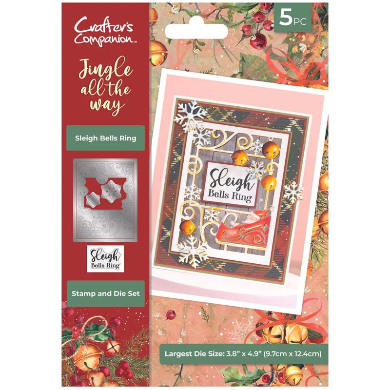 (image for) Crafters Companion Die & Stamp Set, Jingle All The Way - Sleigh Bells Ring