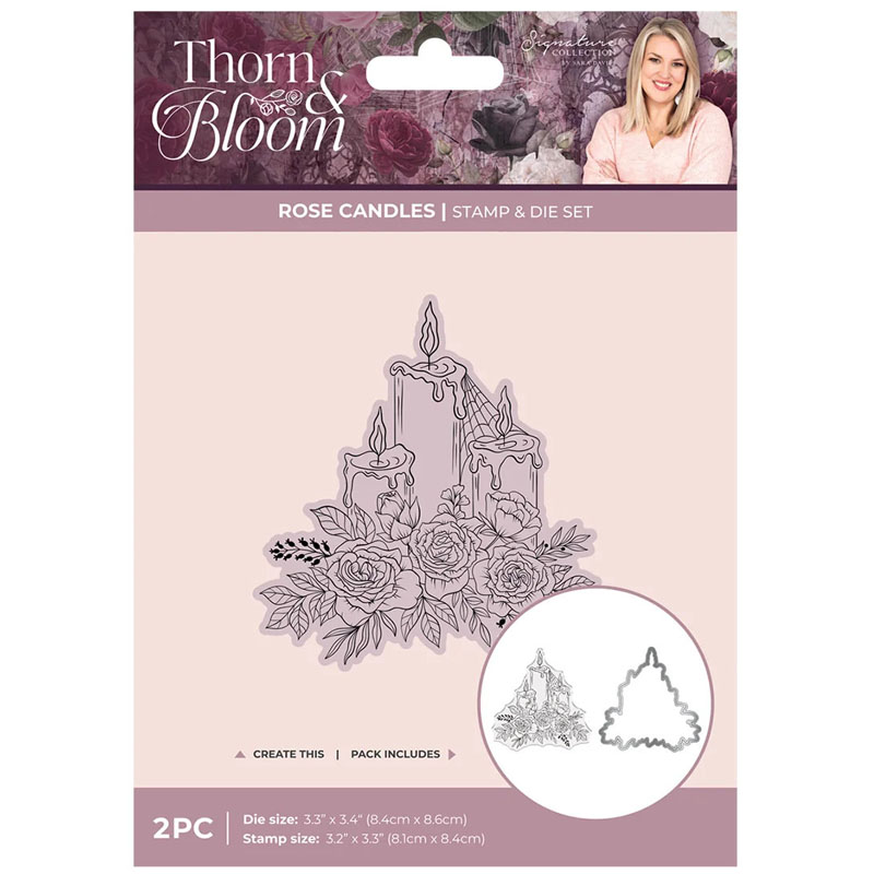 Sara Signature Cutting Die & Stamp Set, Thorn & Bloom - Rose Candles (image for) Sara Signature Cutting Die & Stamp Set, Thorn & Bloom - Rose Candles