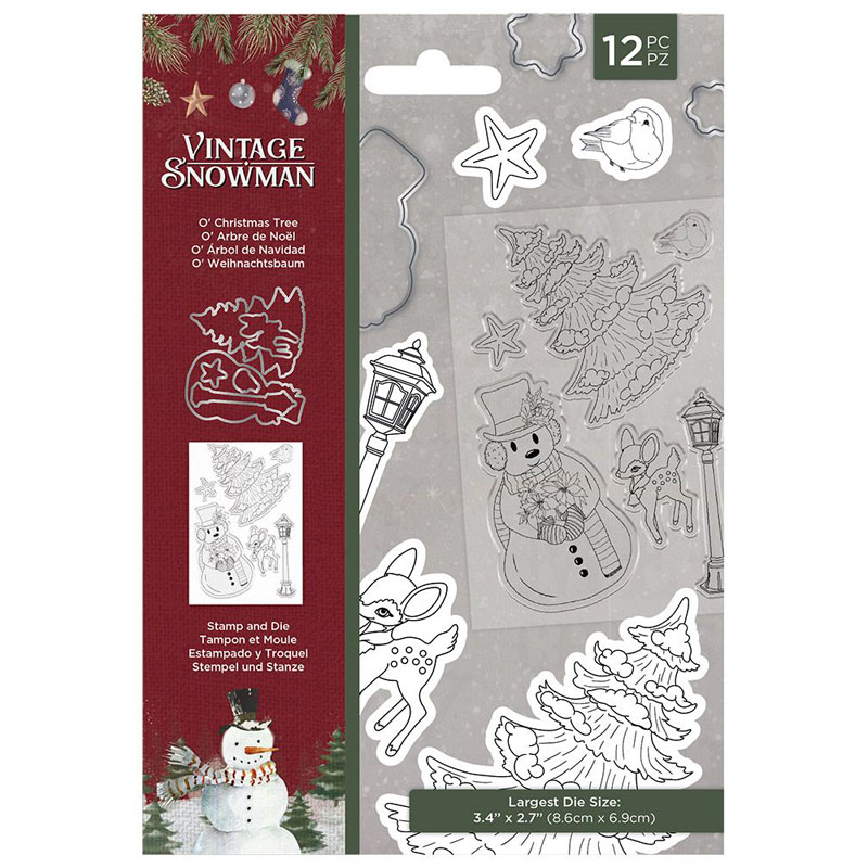 Crafters Companion Die & Stamp Set, Vintage Snowman - O' Christmas Tree