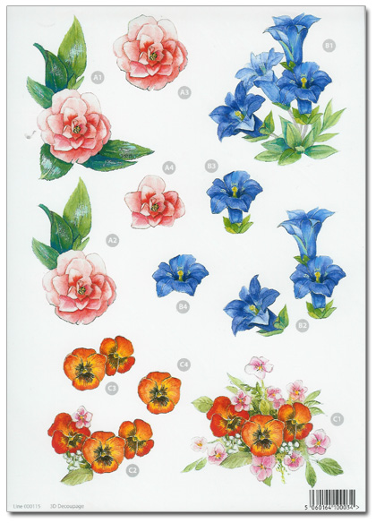 Die Cut 3D Decoupage A4 Sheet - Floral Designs (115)