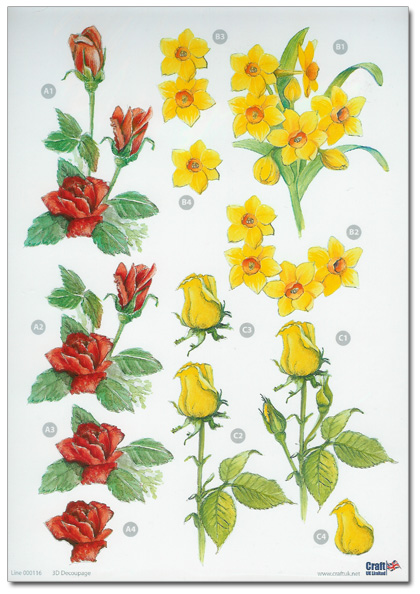 Die Cut 3D Decoupage A4 Sheet - Floral Designs (116)