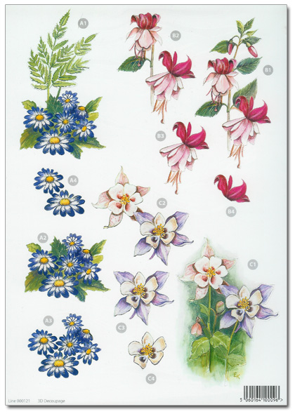 Sheet Number 53 A4 Sheet Of Flower Floral DIe Cut Glittery Decoupage Designs 