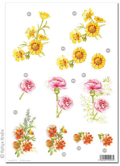 Die Cut 3D Decoupage A4 Sheet - Floral Designs (124)