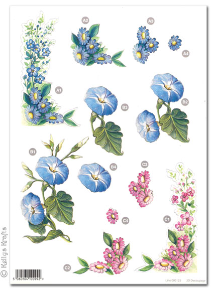 Die Cut 3D Decoupage A4 Sheet - Floral Designs (125)