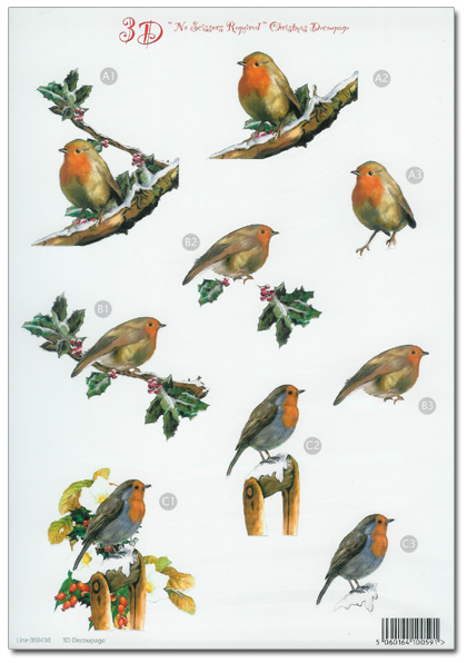 Die Cut 3D Christmas Decoupage - Robins (430)