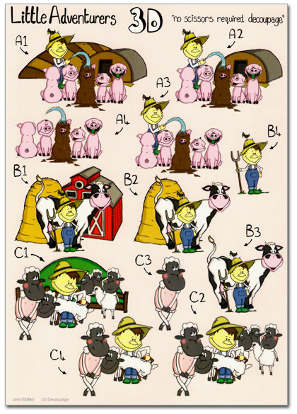 Die Cut 3D Decoupage A4 Sheet - Farmers, Pigs, Cows, Sheep (463)