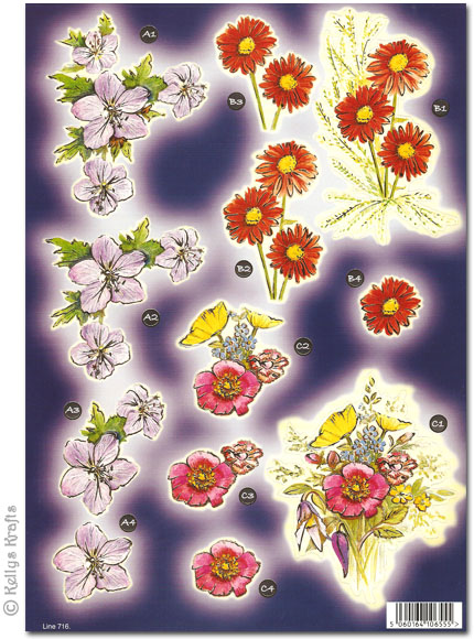 Die Cut 3D Decoupage A4 Sheet - Floral, Exquisite Blooms (716)