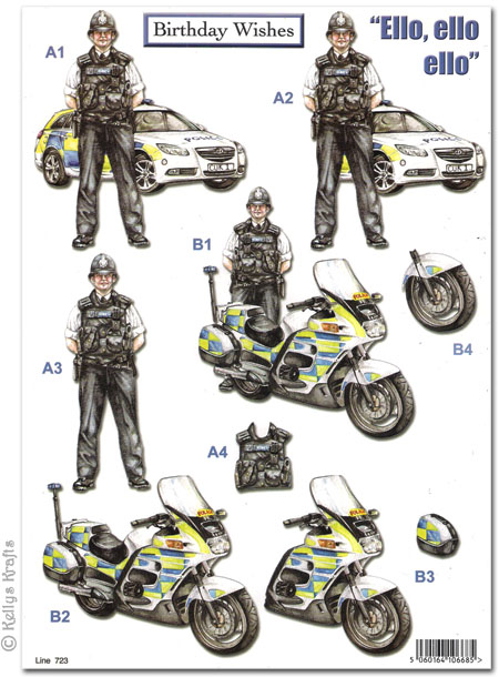 Die Cut 3D Decoupage A4 Sheet - At Your Service, Policemen (723)
