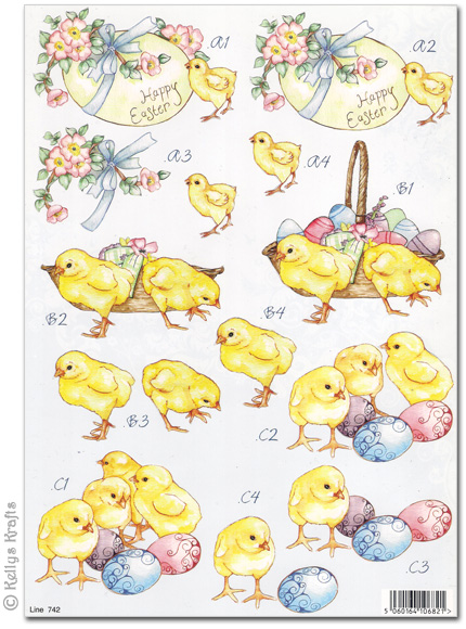 Die Cut 3D Decoupage A4 Sheet - Easter Chicks (742)