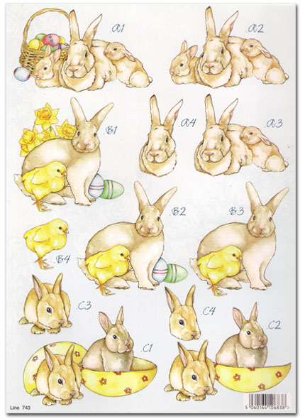 Die Cut 3D Decoupage A4 Sheet - Easter Bunnies (743)