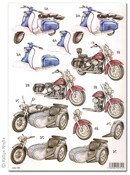 Die Cut 3D Decoupage A4 Sheet - Motorcycles (790)