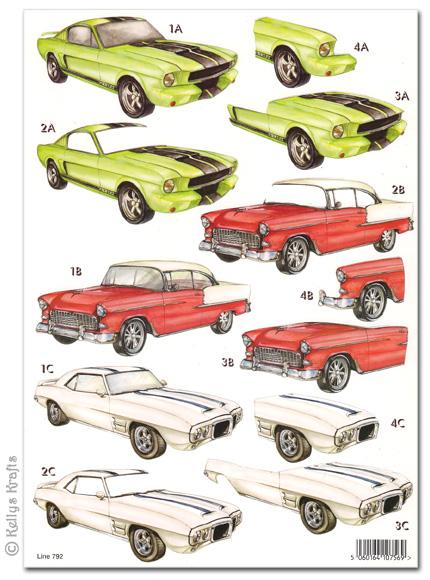 Die Cut 3D Decoupage A4 Sheet - American Cars (792)
